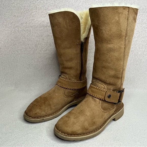 UGG Braiden Suede Tall Riding Boots-Brown/Tan-Women’s 5-Classic-Cozy-Winter-Boho - Picture 2 of 12